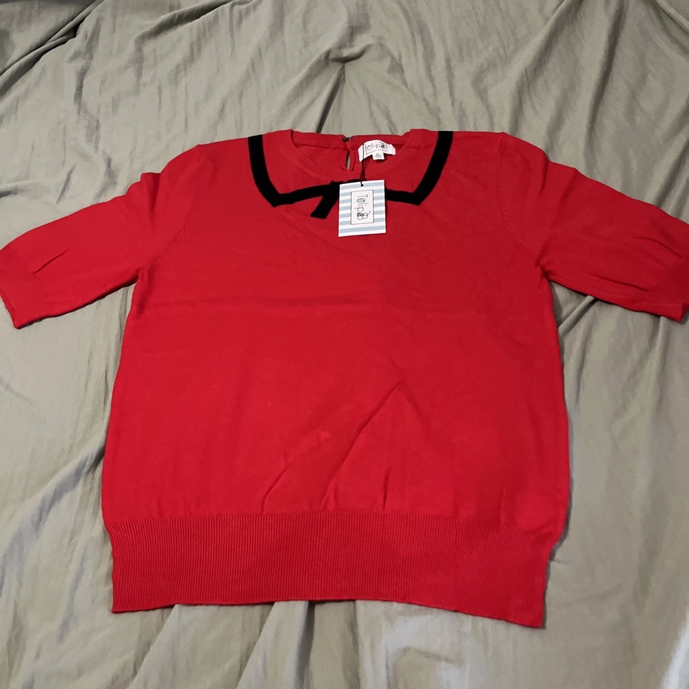 Tulip B Short Sleeve Sweater Womens M/L Red NWT Preppy Coquette
